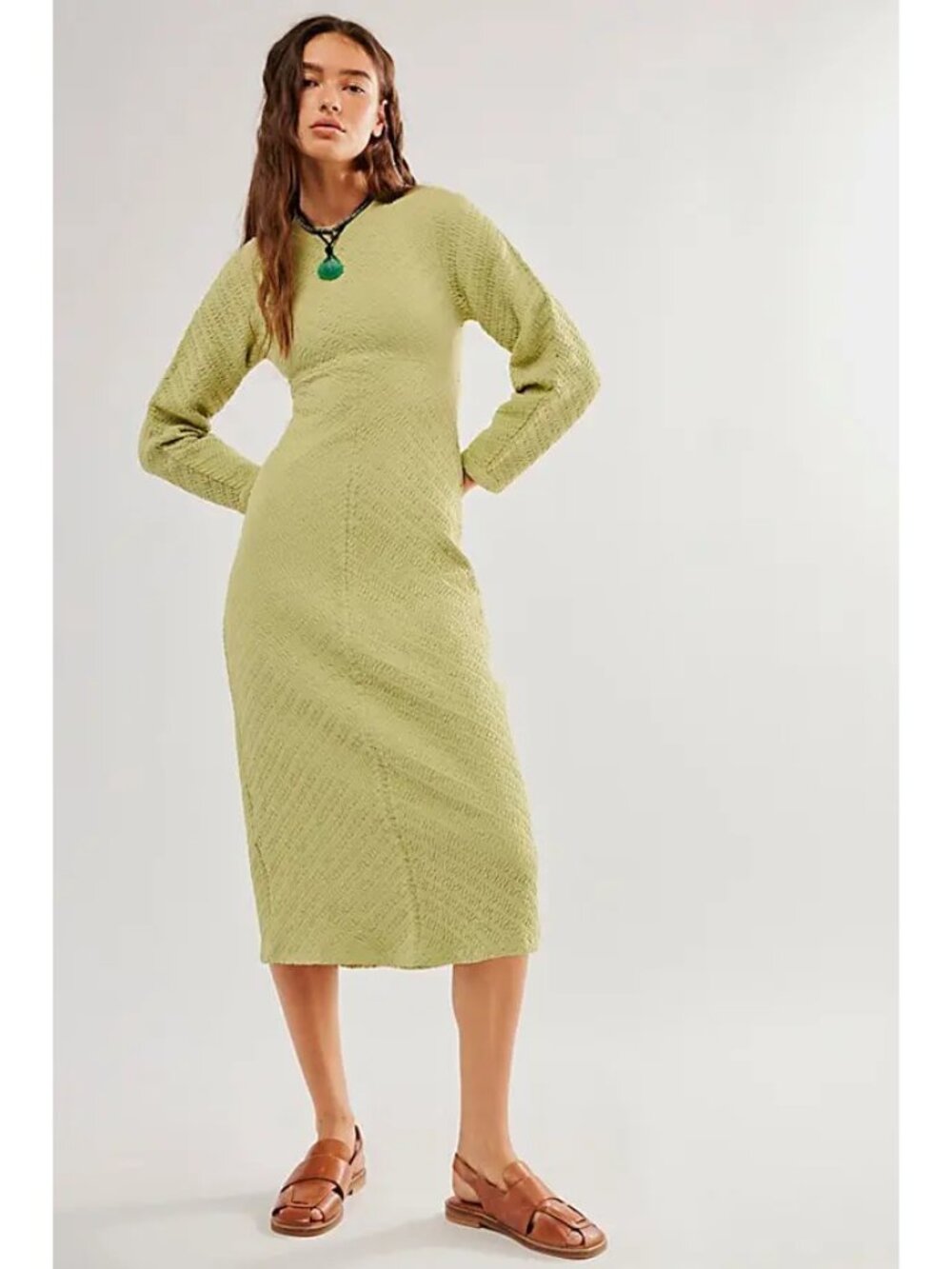 NWT Free People Gabby Seamless Dress in Dried Aloe Green
